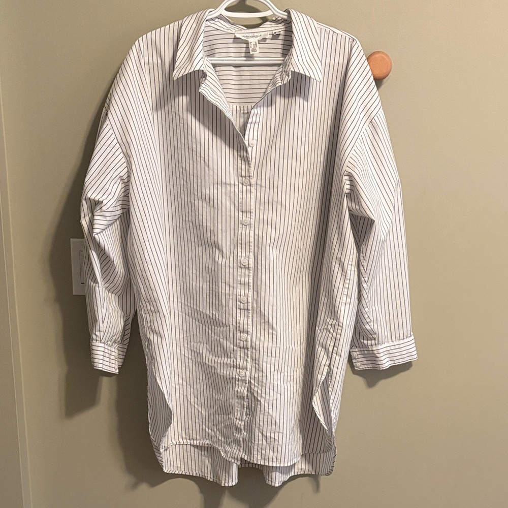 Addition Elle White and Gray Striped Casual Shirt